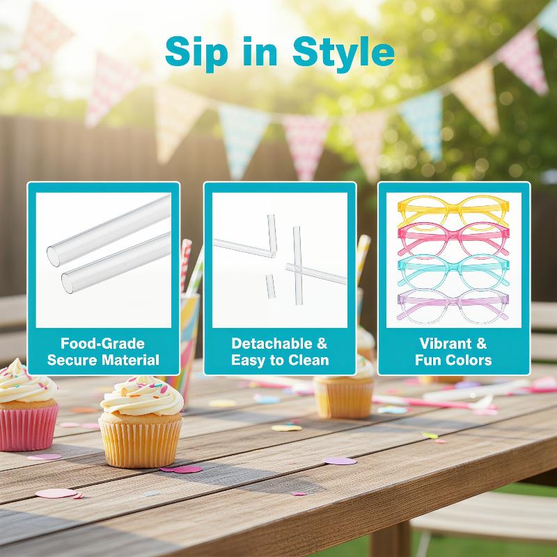 Party Games Kids Birthday - 5Pcs Funny Eyeglass Shaped Drinking Straw