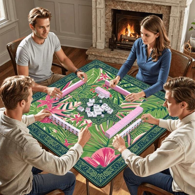 Party Games Adults Indoor - VIKAMA Tropical Palm Hibiscus Mahjong Table